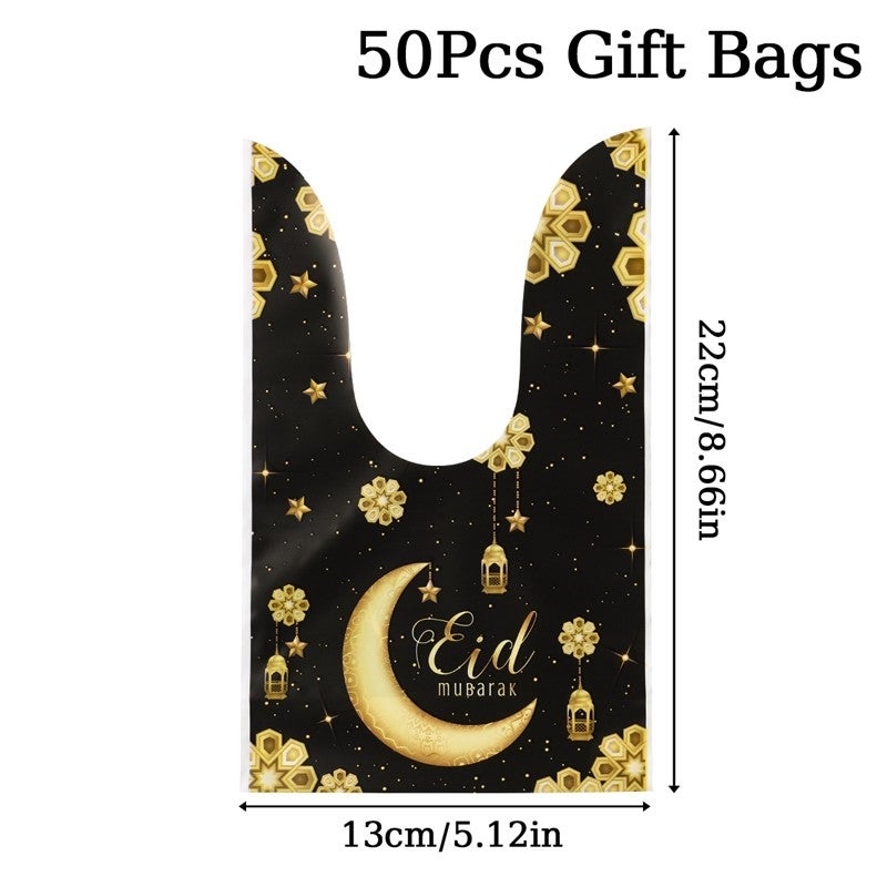 50pc Eid Mubarak Gift Bag, Plastic Cellophane Treat Bag, Ramadan Gift Bags